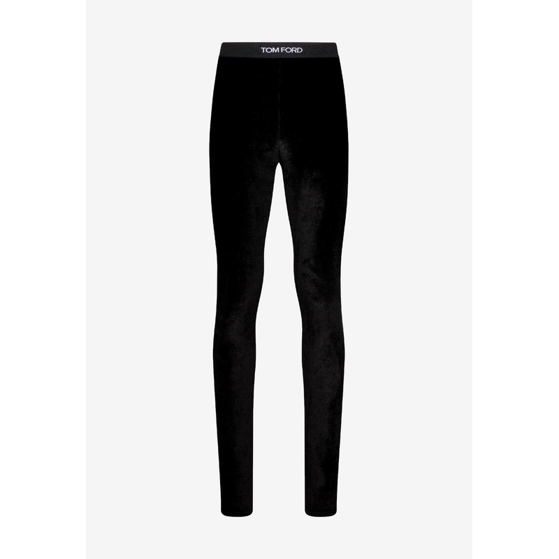Logo-Waistband Velvet Leggings