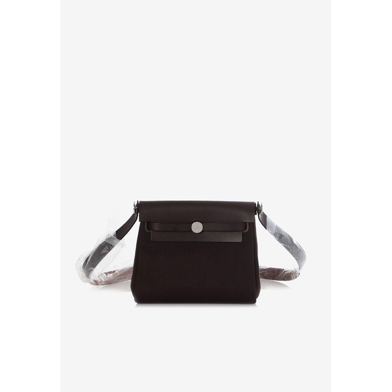 Mini Herbag Zip 20 in Ebene Toile and Hunter Leather with Palladium Hardware