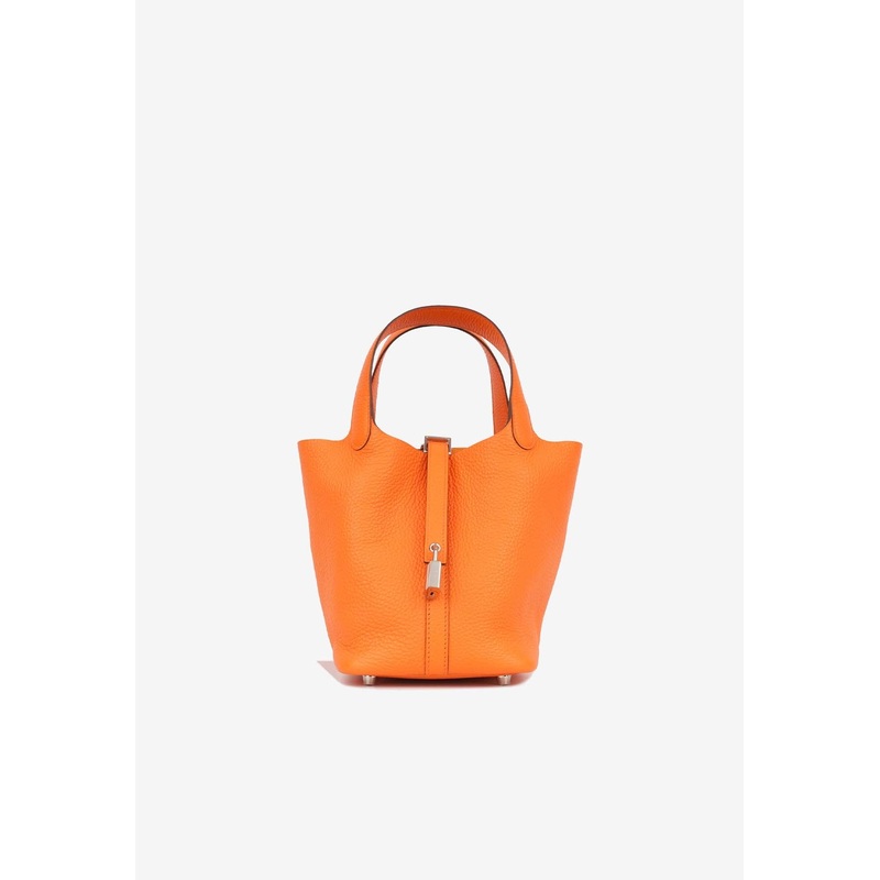 Picotin 18 in Orange Clemence Leather with Palladium Hardware