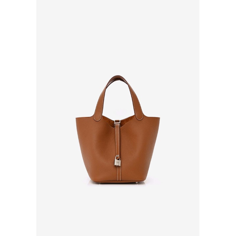 Picotin Lock 22 in Gold Taurillon Clmence with Palladium Hardware