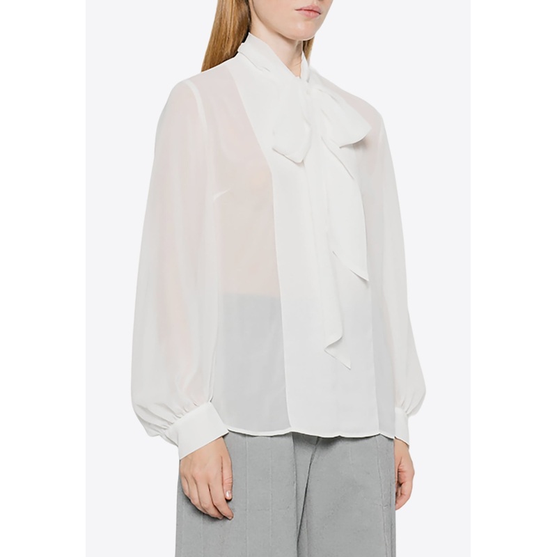 Polidori Tied-Neck Sheer Blouse