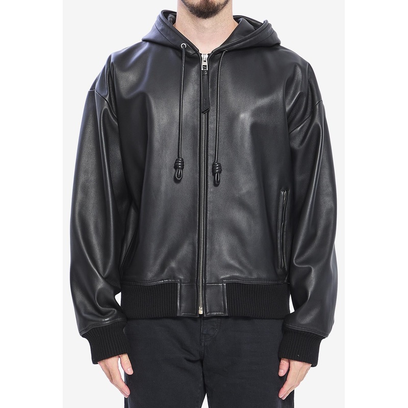 Zip-Up Nappa Leather Bomber Jacket