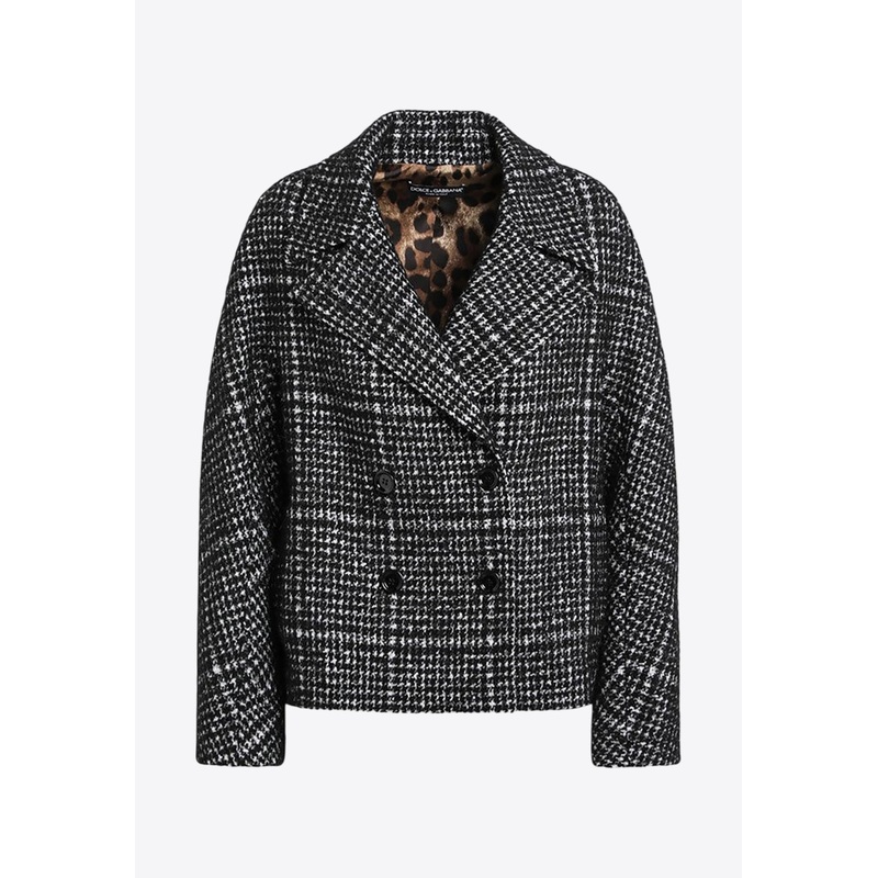 Double-Breasted  Houndstooth Wool Coat
