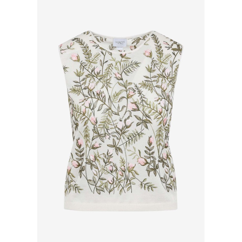 Floral-Embroidered Cashmere and Silk Top