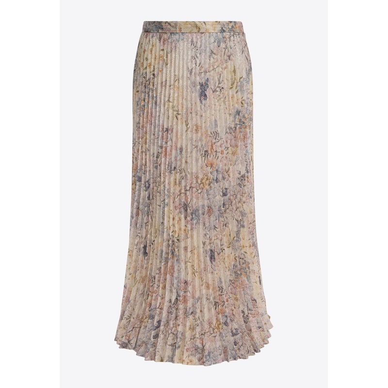Floral Print Pleated Midi Skirt