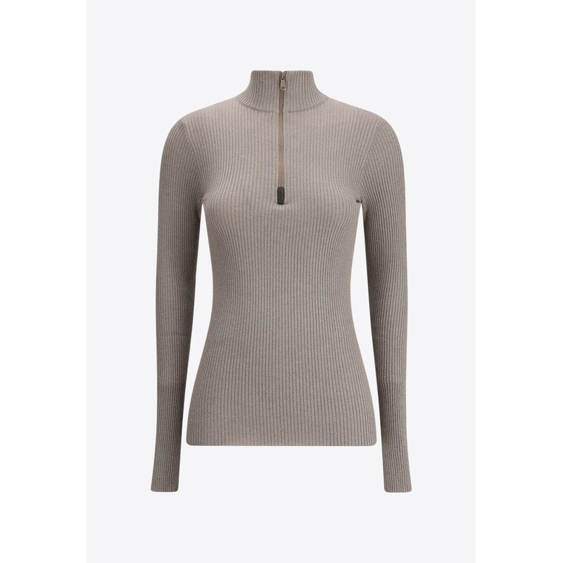 Half-Zip Ribbed Knit Sweater