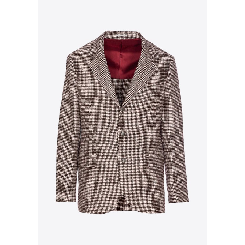 Houndstooth Wool Blend Single-Breasted Blazer
