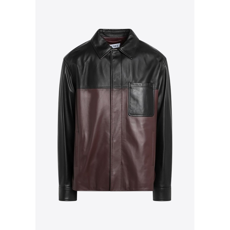 Leather Overshirt with Contrasting-Panels