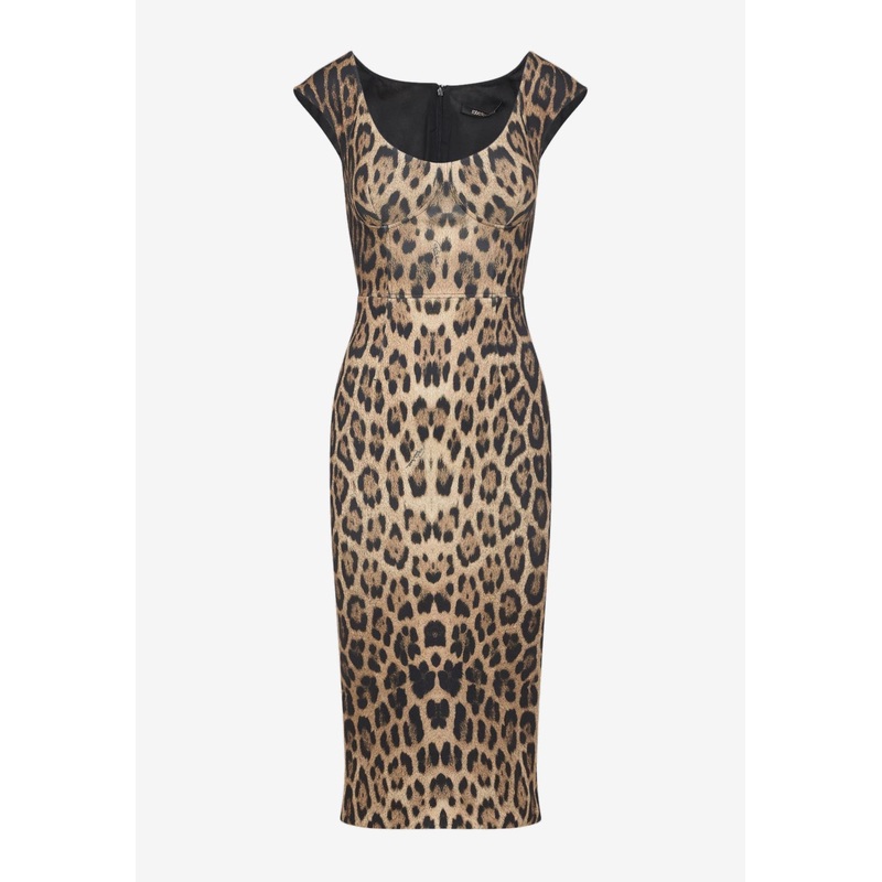 Leopard Print Bustier Midi Dress