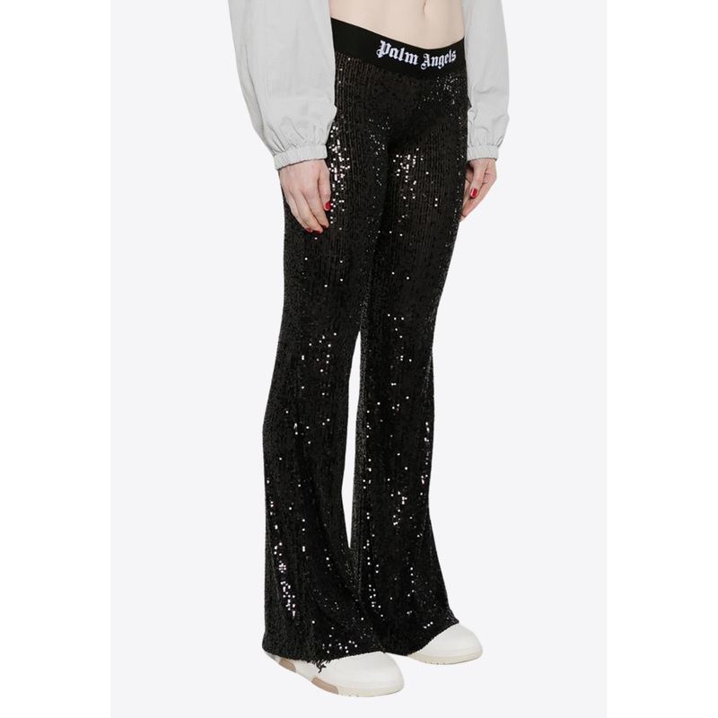 Logo Waistband Sequined Flared Pants