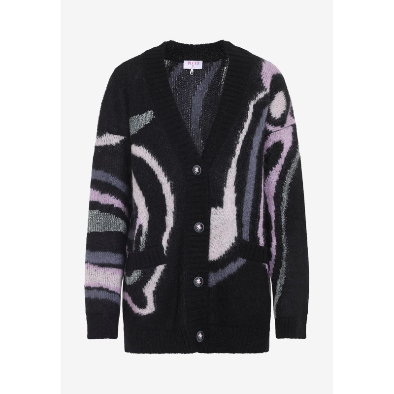 Marmo Print Intarsia Wool Cardigan