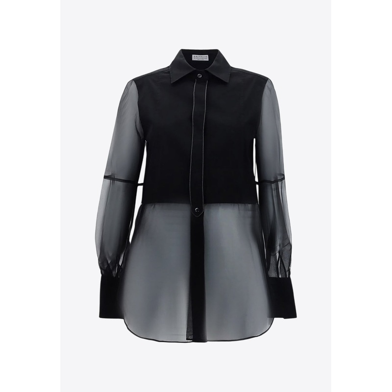 Sheer-Panel Long-Sleeved Shirt