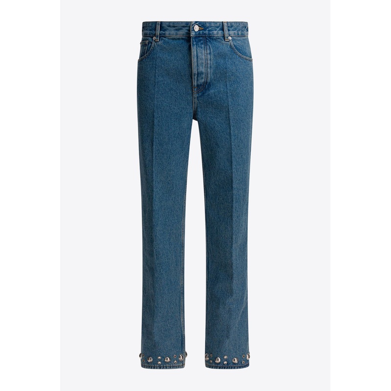 Studded Straight-Leg Washed Jeans