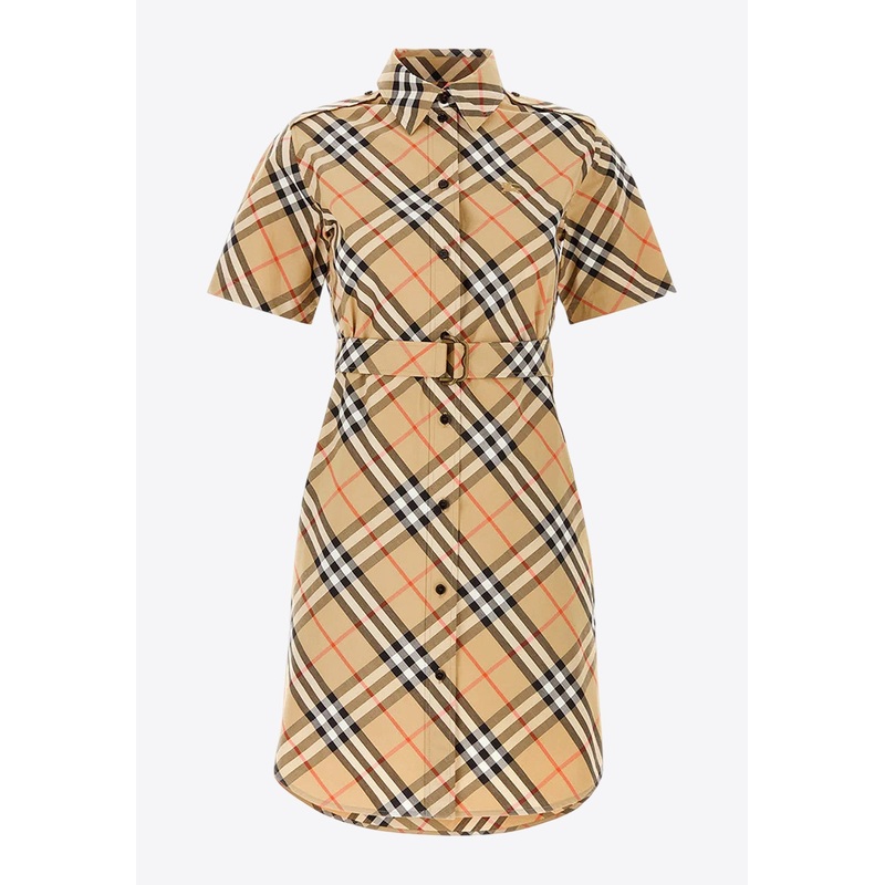 Vintage Check Belted Mini Shirt Dress
