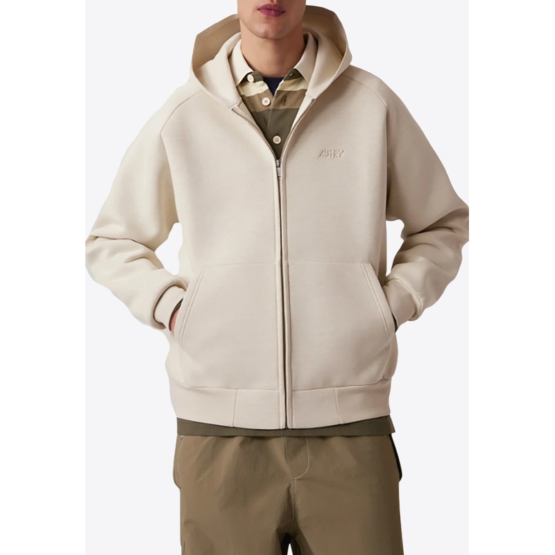 Debossed Logo Neoprene Zip-Up Hoodie