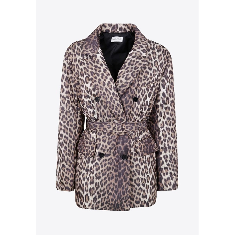 Double-Breasted Leopard Print Belted Jacket