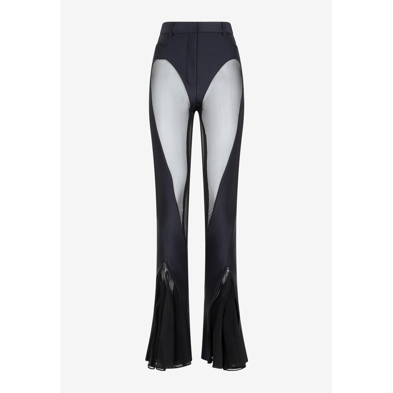 Flared Sheer Pants with Tulle Ruffles