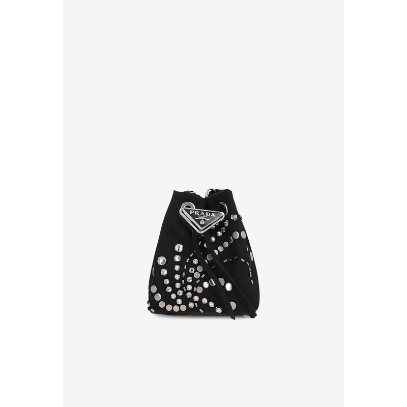 Logo Plaque Studded Bucket Bag