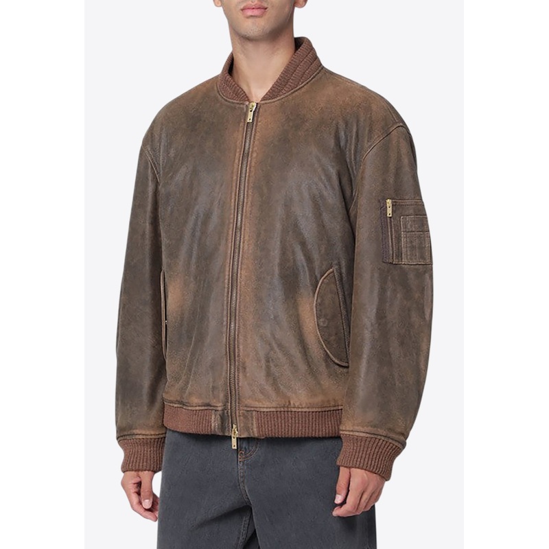 Vintage-Effect Zip-Up Bomber Jacket