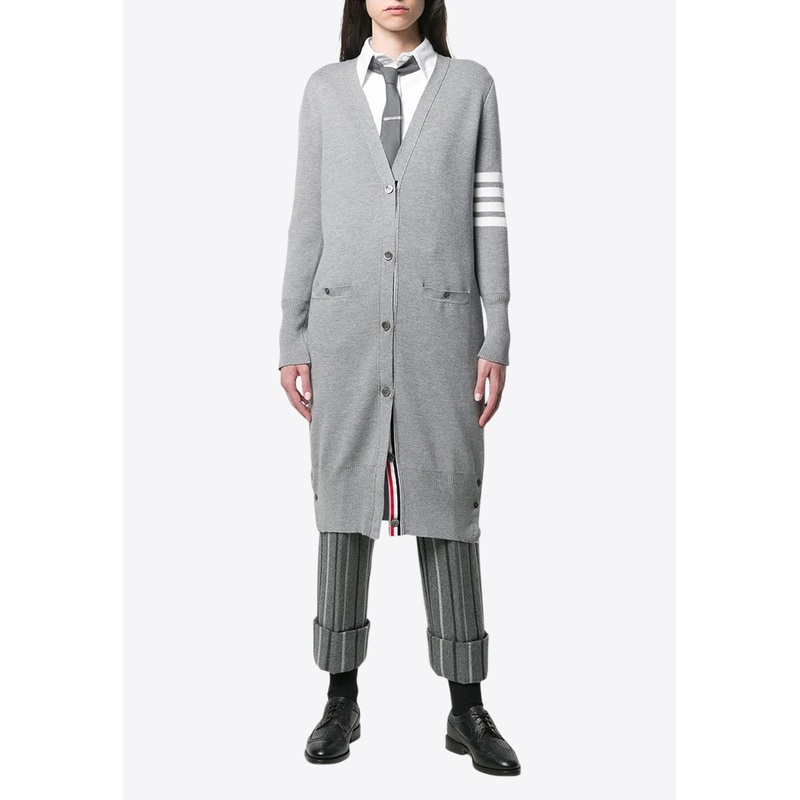 4-bar Stripes Long V-neck Cardigan