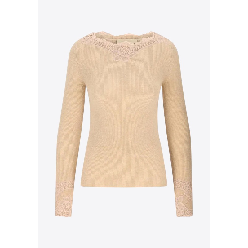 Cashmere Sweater with Lace Inserts