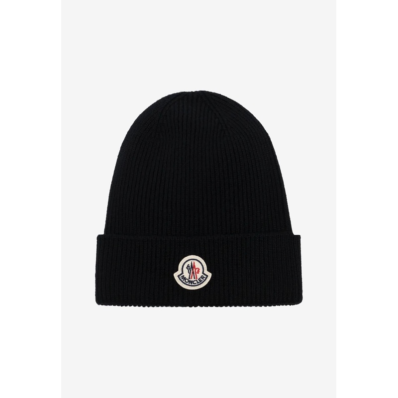 Logo Patch Ribbed Wool Beanie