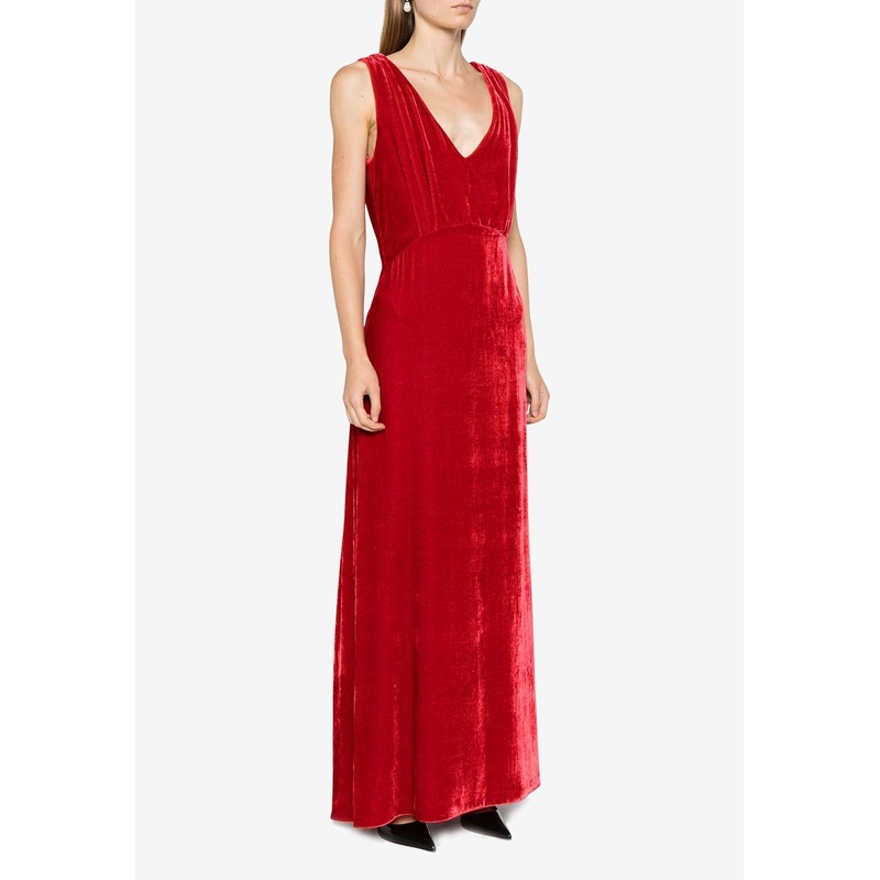 Relur Maxi V-neck Velvet Dress