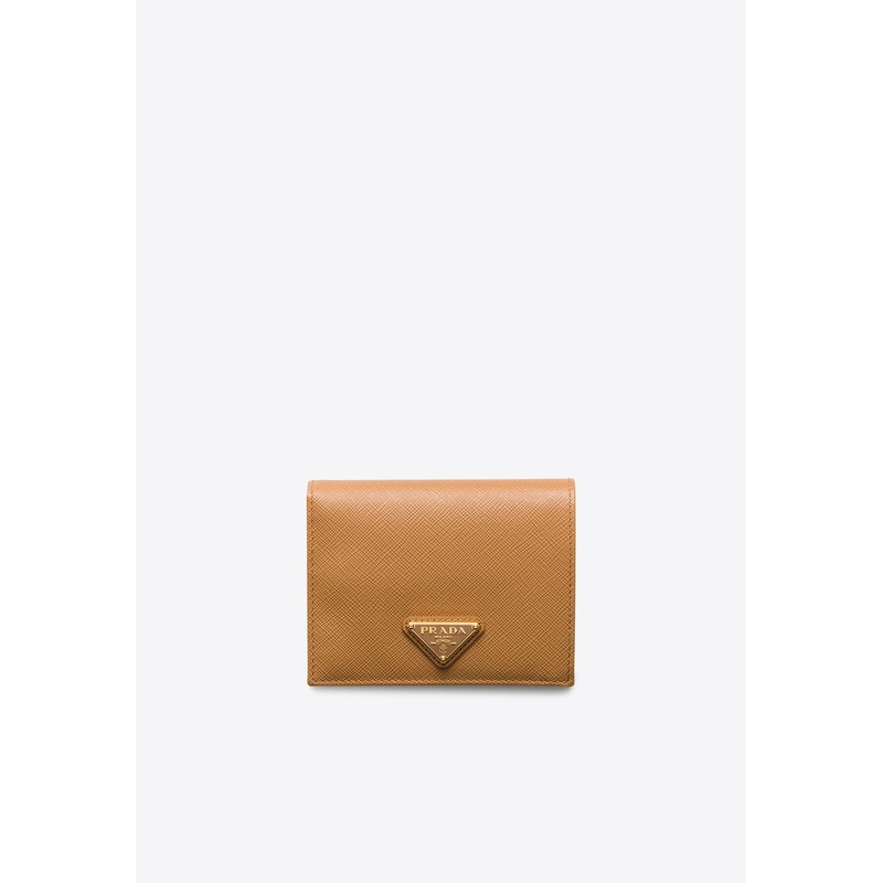 Small Triangle Logo Saffiano Leather Wallet