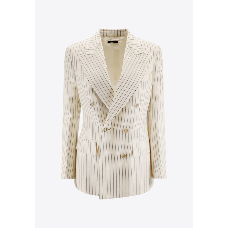 Striped Double-Breasted Wool-Blend Blazer