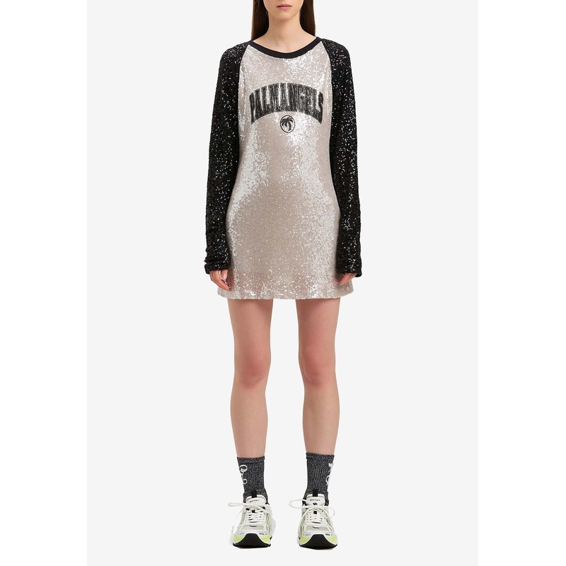 College Logo Sequined Mini T-shirt Dress