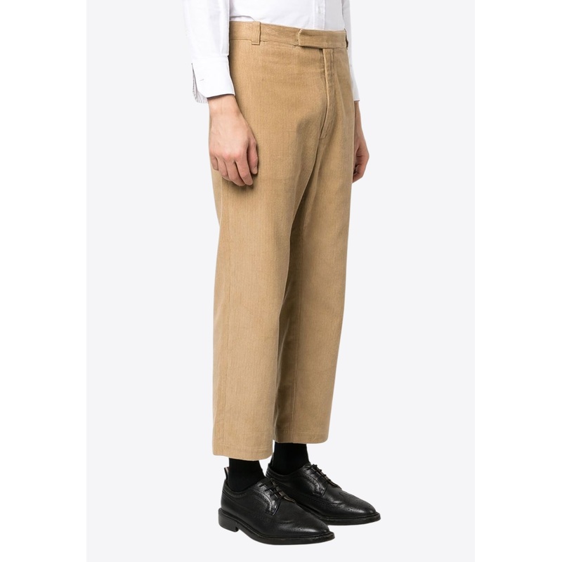Corduroy Cropped Pants with Signature-Tab