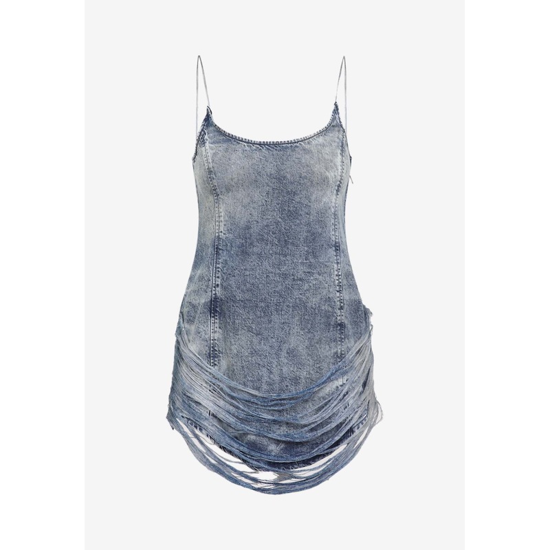 De-Dra Draped Frayed Mini Denim Dress