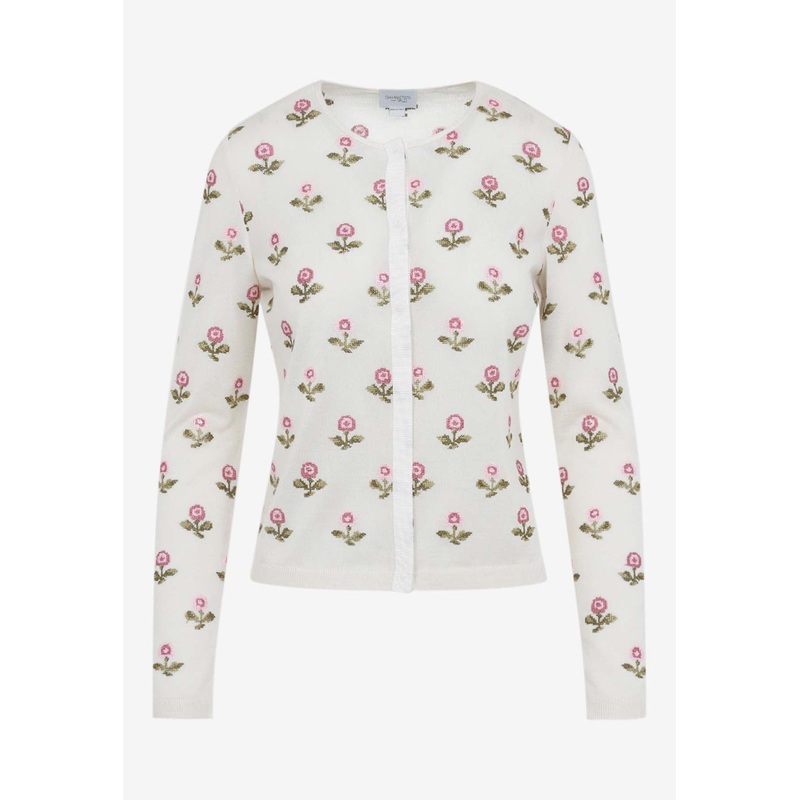 Floral-Embroidered Knit Cardigan