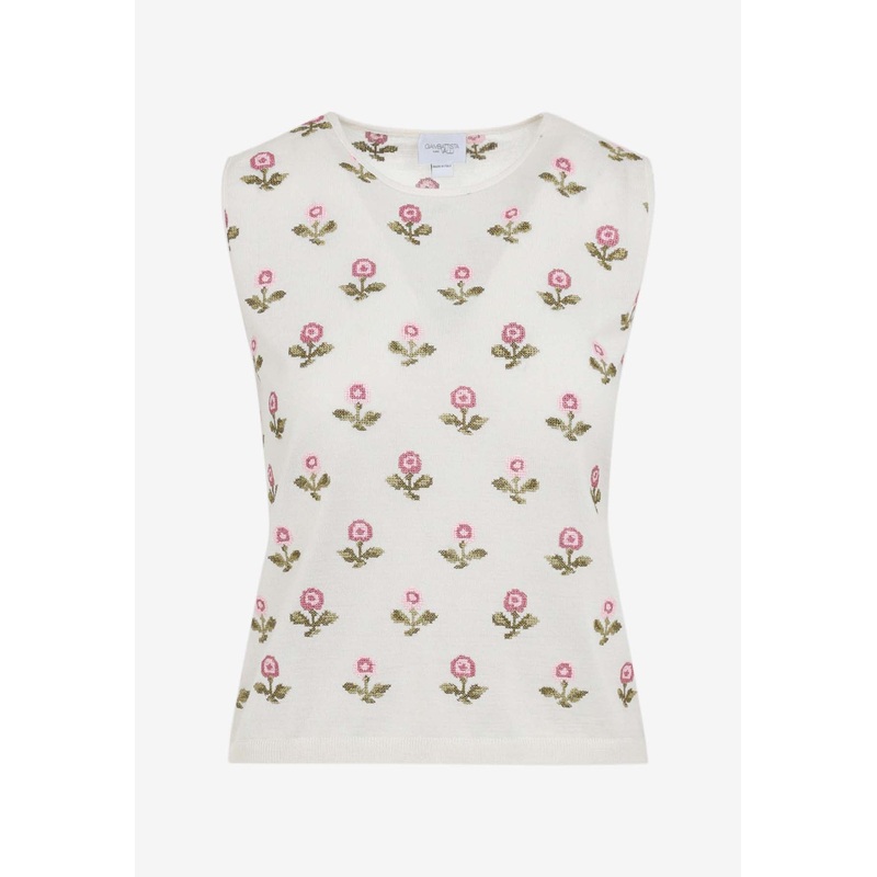Floral-Embroidered Knit Top