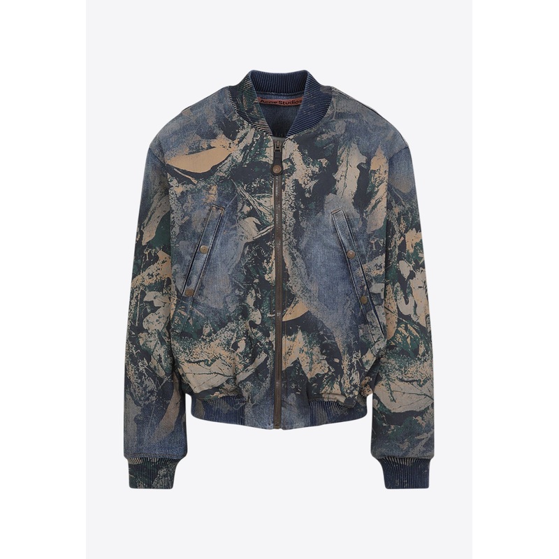 Graphic Print Denim Bomber Jacket