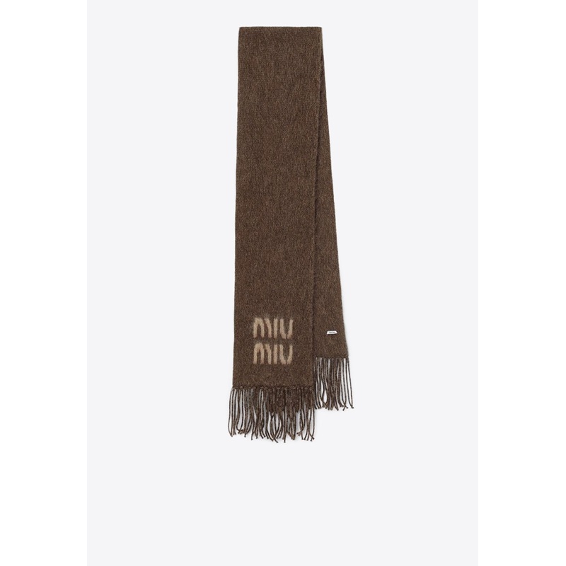 Logo Intarsia Mohair Fringed Scarf
