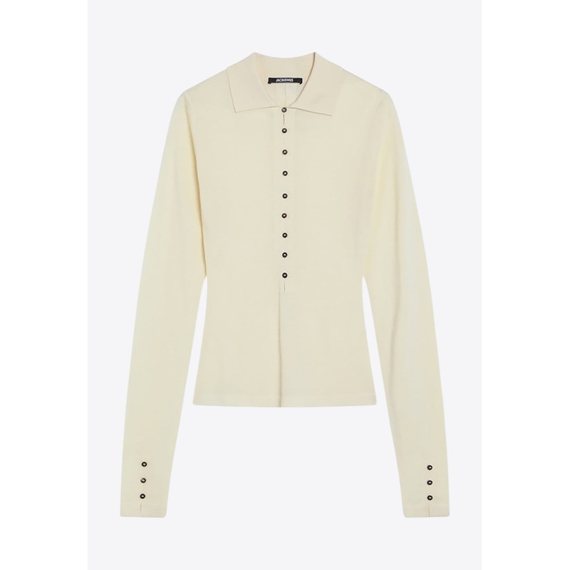 Ribbed Knit Polo Sweater