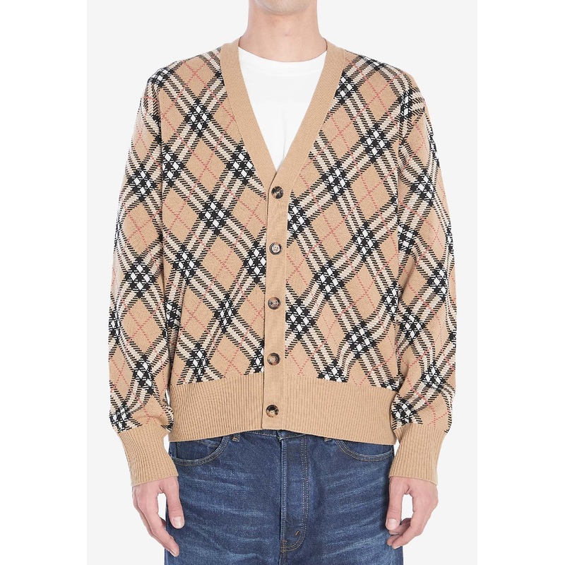 Signature Check Wool-Blend Cardigan