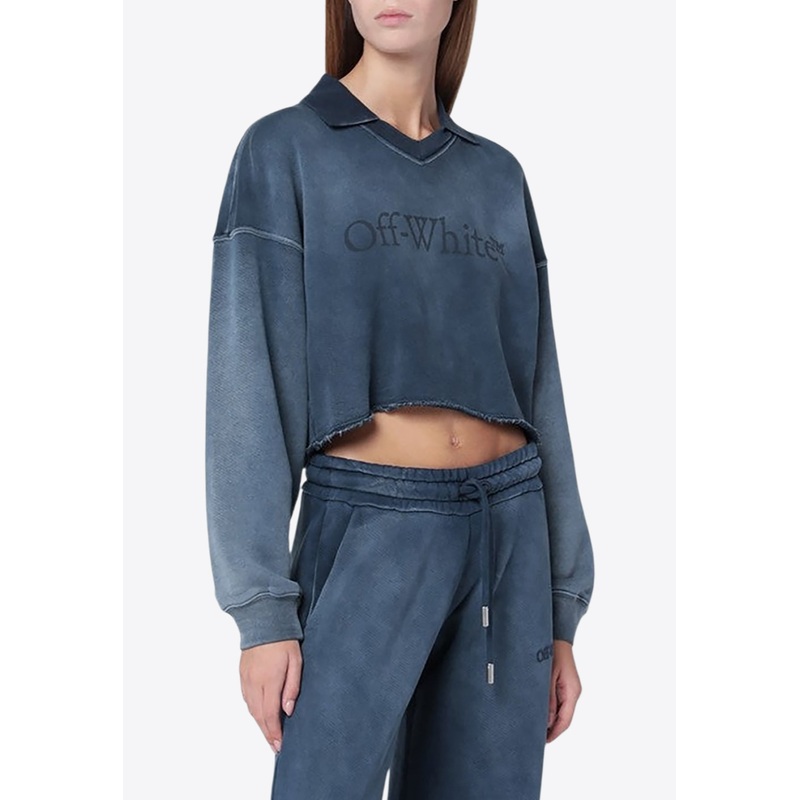 Washed Cropped V-neck Sweatshirt