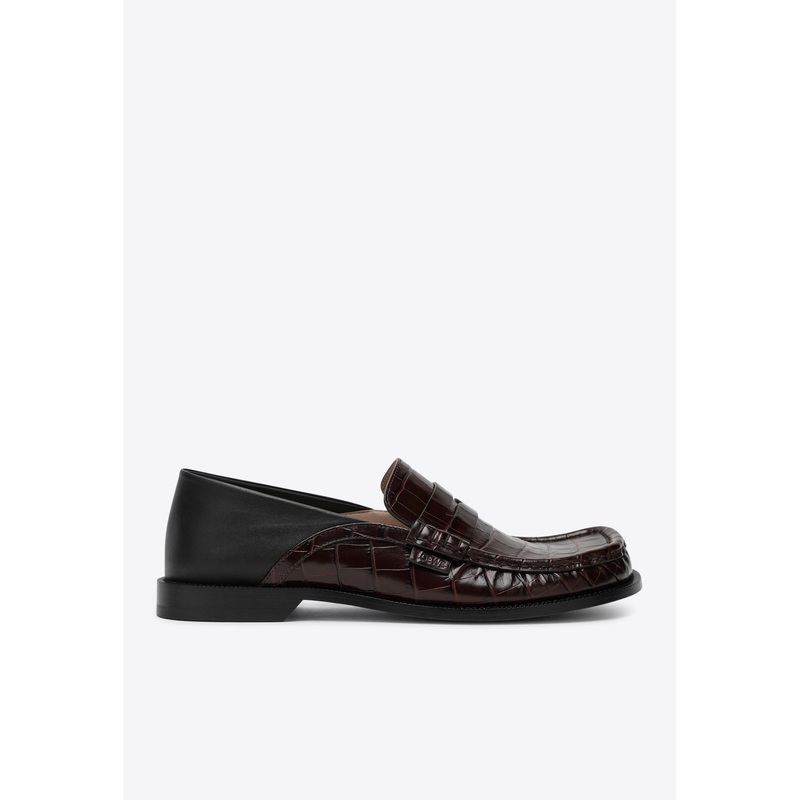 Campo Croc-Embossed Leather Flap Loafers