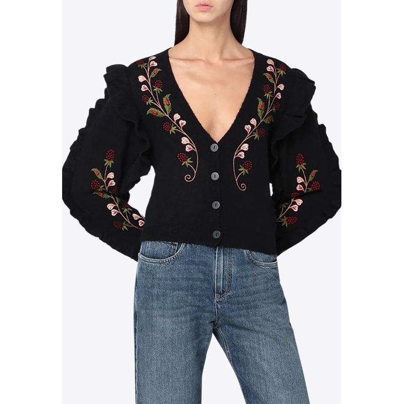 Embroidered V-neck Cardigan