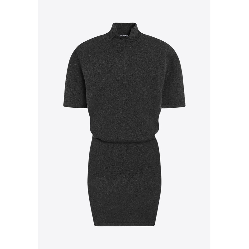 High-Neck Wool Blend Mini Dress