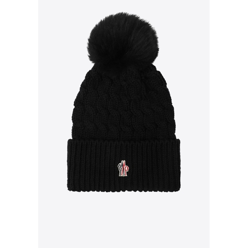 Logo Patch Pompom Wool Beanie