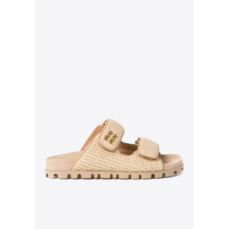 Touch-Strap Raffia Sandals