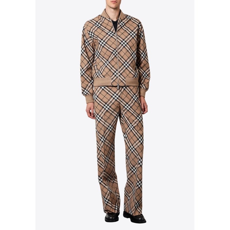 Vintage Check Zip-Up Bomber Jacket