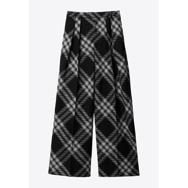 Wide-Leg Checked Pleated Pants