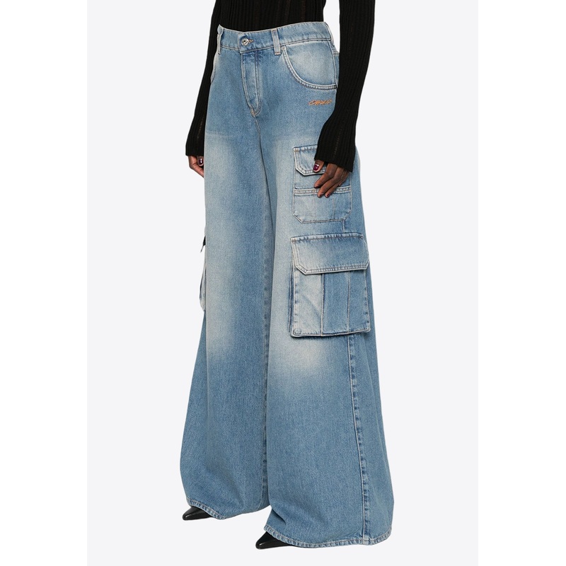 Wide-Leg Faded Cargo Jeans
