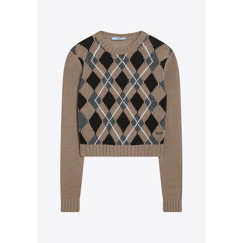 Argyle Jacquard Knit Cashmere Sweater