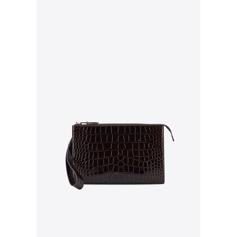 Croc-Embossed Leather Clutch Bag