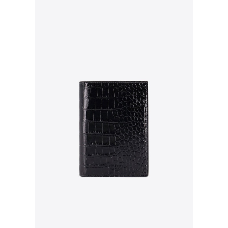 Croc-Embossed Leather Long Wallet